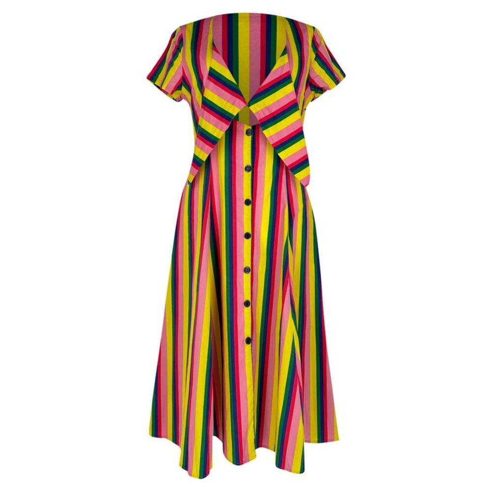 Staud Alice Tie-Front Striped Midi Dress in Multicolor Cotton